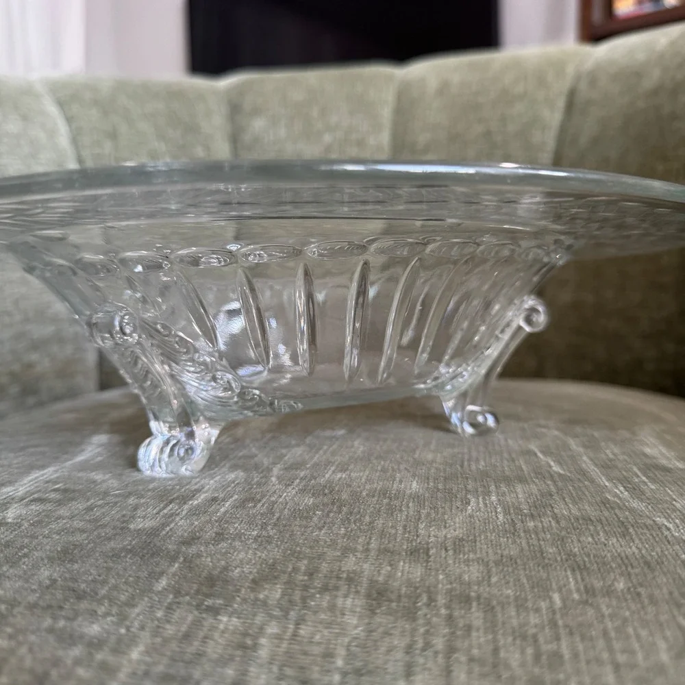 Vintage Etched Glass Footed Centerpiece Console Bowl 12.5